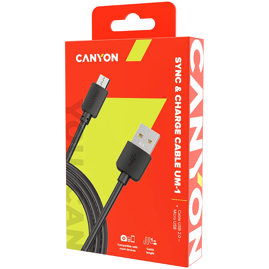 CANYON laidas UM-1 MicroUSB 5W 1m Juodas