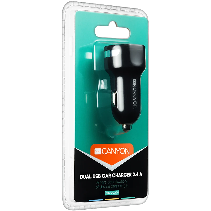 CANYON automobilinis pakrovejas C-04 2.4A/2USB-A Juodas
