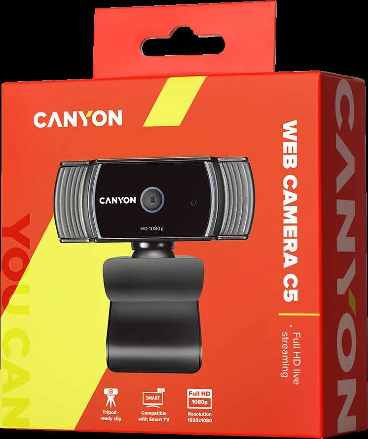 Full HD internetinė kamera vaizdo skambučiams ir konferencijoms Canyon C5, su mikrofonu, autofokusas