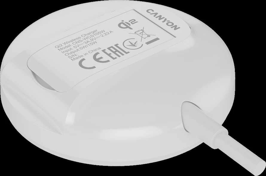 CANYON belaidis įkroviklis WS-105 15W Qi2 Baltas