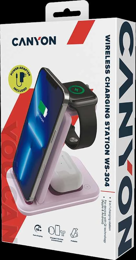 CANYON belaidis įkroviklis WS-304 15W 3in1 Iced Rožinė