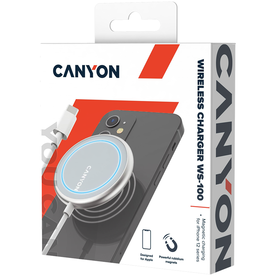 CANYON belaidis įkroviklis WS-100 15W magnetinis sidabras