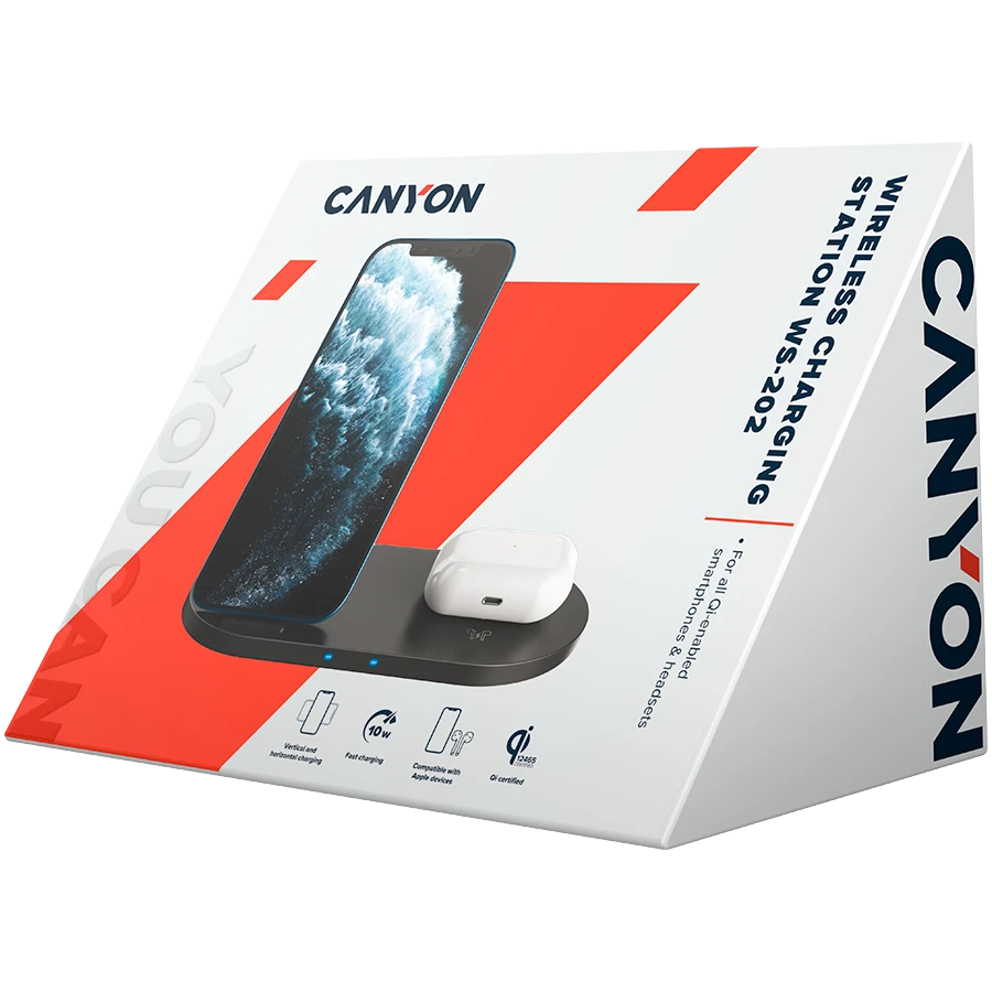 CANYON belaidis įkroviklis WS-202 10W 2in1 Juodas
