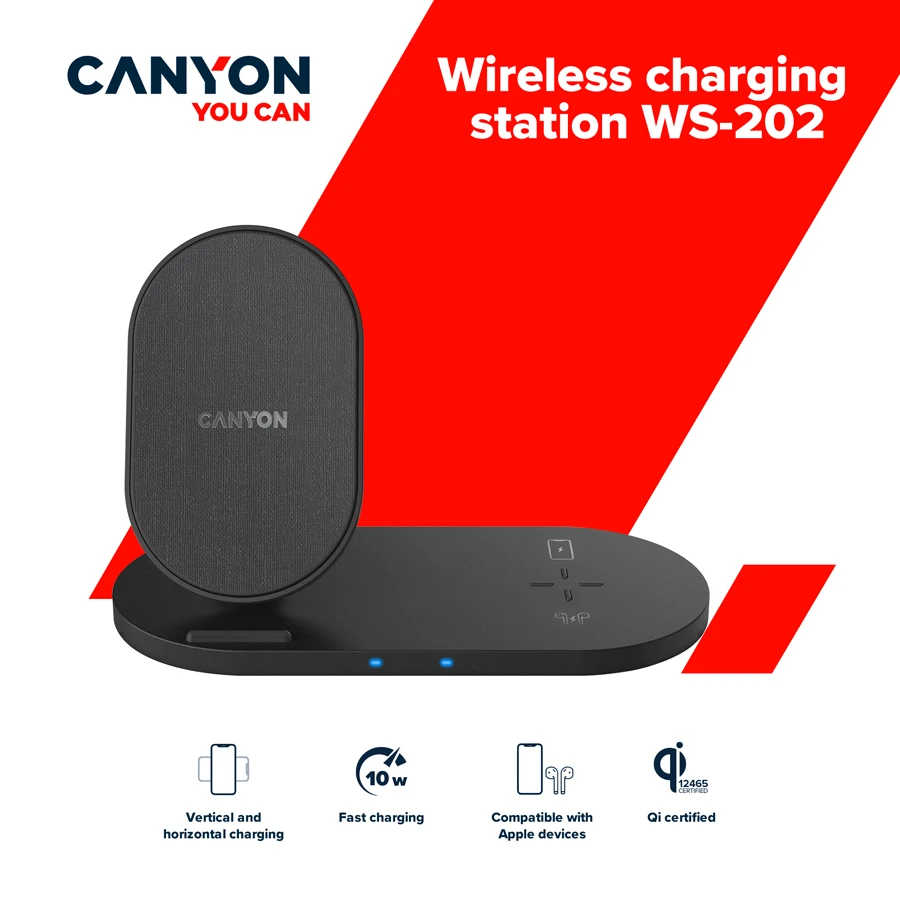 CANYON belaidis įkroviklis WS-202 10W 2in1 Juodas