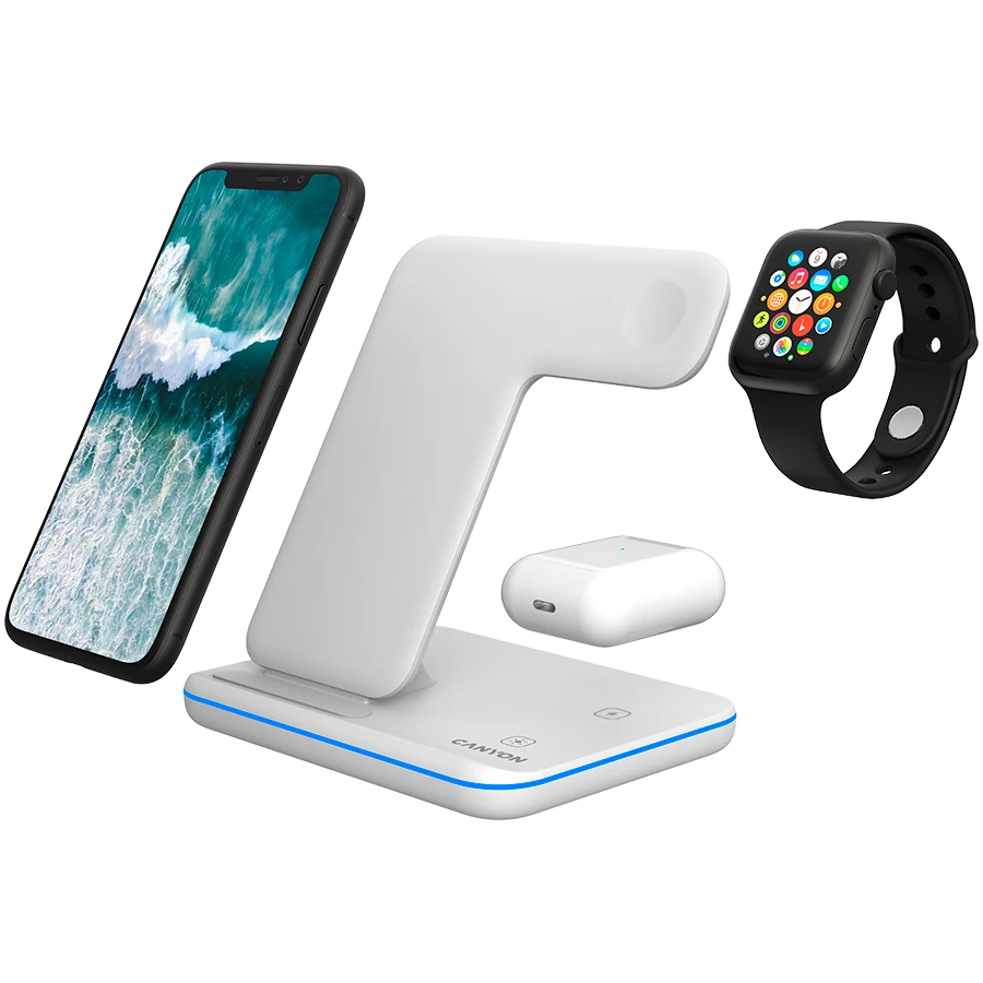 Universalus Belaidis įkroviklis Canyon 3in1 Wireless Charger WS-303, tinka vienu metu įkrauti Apple Watch, iPhone ir Airpods