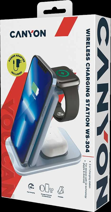 CANYON belaidis įkroviklis WS-304 15W 3in1 Mėlyna