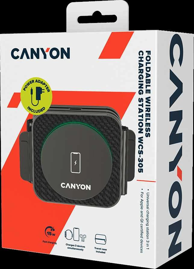 CANYON belaidis įkroviklis WS-305 15W 3in1 Sulankstomas juodas