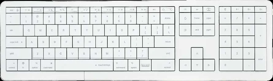 CLEVETURA CLVX 1 jutiklinių klavišų dirbtinio intelekto belaidė klaviatūra, ANSI JAV „Mac“ išdėstymas, žirkliniai jungikliai, aliuminio korpusas, interaktyvus RGB, palaikymas „Mac“ / „iPad“ / „Apple TV“ / asmeniniams kompiuteriams