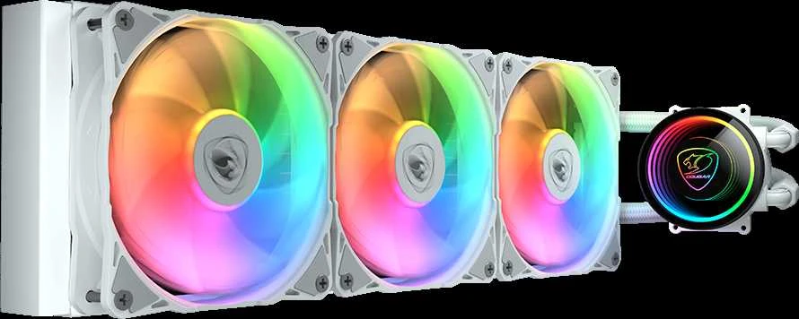 Cougar Poseidon Elite 360 baltas aušintuvas su RGB ventiliatoriais