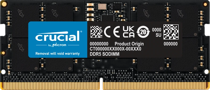 Crucial DDR5 SODIMM atminties modulis iš arti