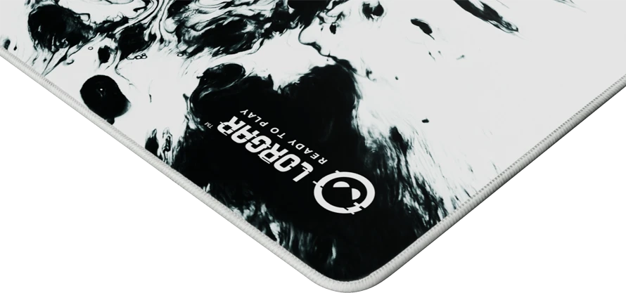 full print baltas and juodas design, bottom is juodas rubber with embossed LORGAR logo with double side edge stitching