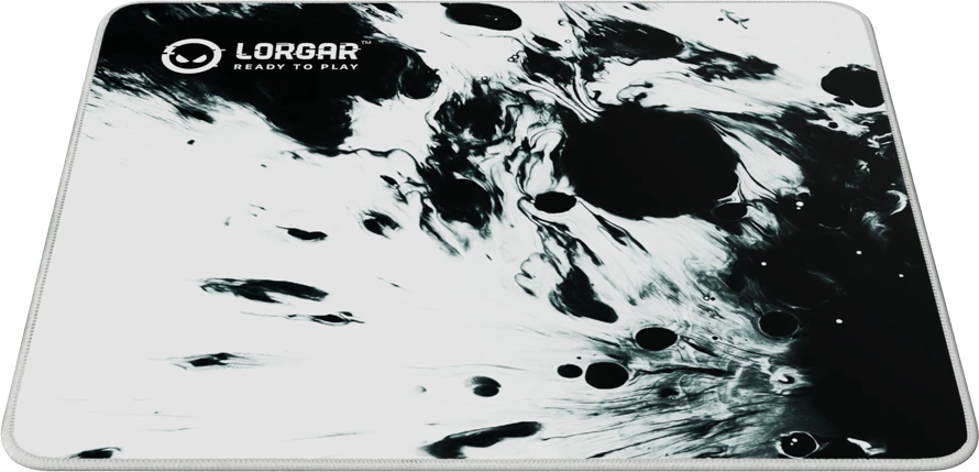 full print baltas and juodas design, bottom is juodas rubber with embossed LORGAR logo with double side edge stitching