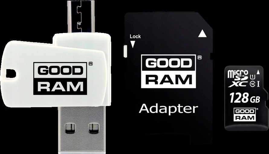 GOODRAM 128GB microSDXC 10 klasės UHS I + adapteris + skaitytuvas