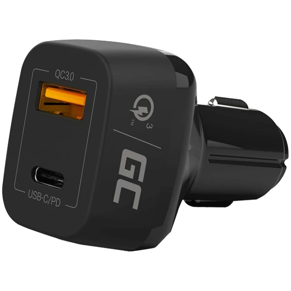 Green Cell Žalias Cell GREENCELL CAD33 automobilinis įkroviklis Žalias Cell USB-C maitinimo tiekimas + USB greitas įkrovimas 3.0