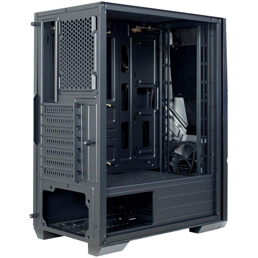 Inter tech Chassis IT-3303 Hornet žaidimų bokštas, ATX, 1xUSB3.0, 2xUSB2.0, maitinimo šaltinis pasirinktinai, lango šoninis skydelis, LED juostelės priekyje, 120 mm ARGB ventiliatorius, Juodas