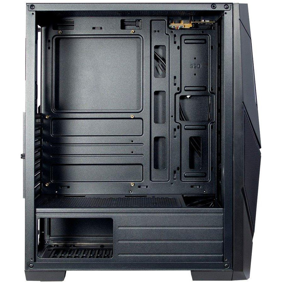 Inter tech Chassis IT-3303 Hornet žaidimų bokštas, ATX, 1xUSB3.0, 2xUSB2.0, maitinimo šaltinis pasirinktinai, lango šoninis skydelis, LED juostelės priekyje, 120 mm ARGB ventiliatorius, Juodas