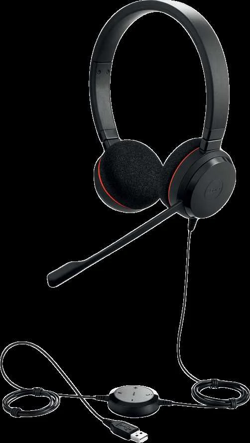 Ausinės JABRA EVOLVE 20 UC Stereo USB su lankeliu ant galvos triukšmo slopinimas USB jungtis su užtildymo mygtuku ir garsumo valdymu ant laido