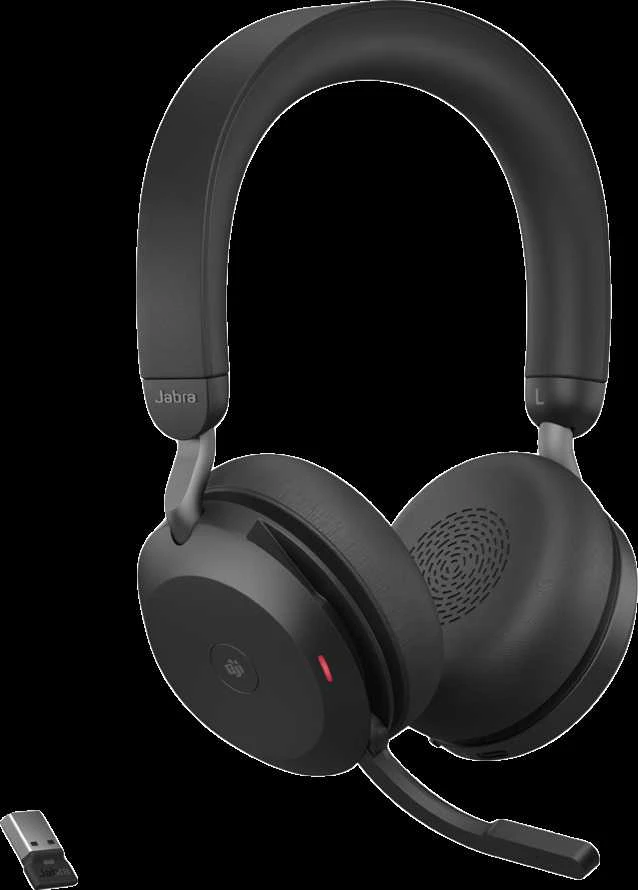 JABRA Evolve2 75 Ausinės on-ear Bluetooth belaidės aktyvus triukšmo slopinimas USB-A noise isolating juodas su charging stand MS Te
