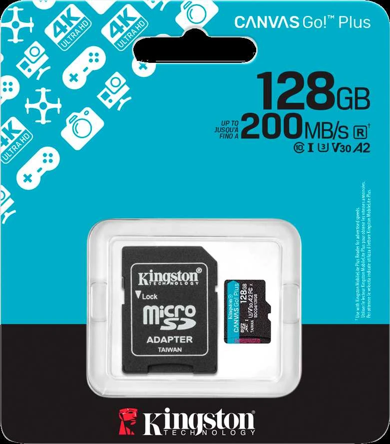 Atminties kortelė KINGSTON Canvas Go! Plus 128 GB Micro SDXC, su adapteriu