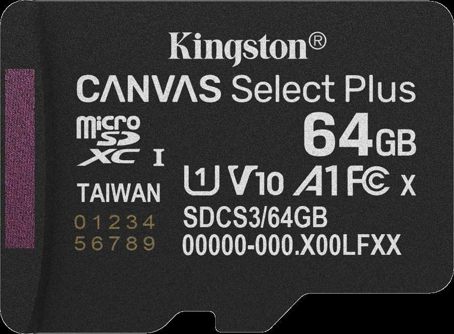 „Kingston Technology“ 64 GB „micSDXC Canvas Select Plus Gen3 100R A1“ atminties kortelės pakuotė be ADP