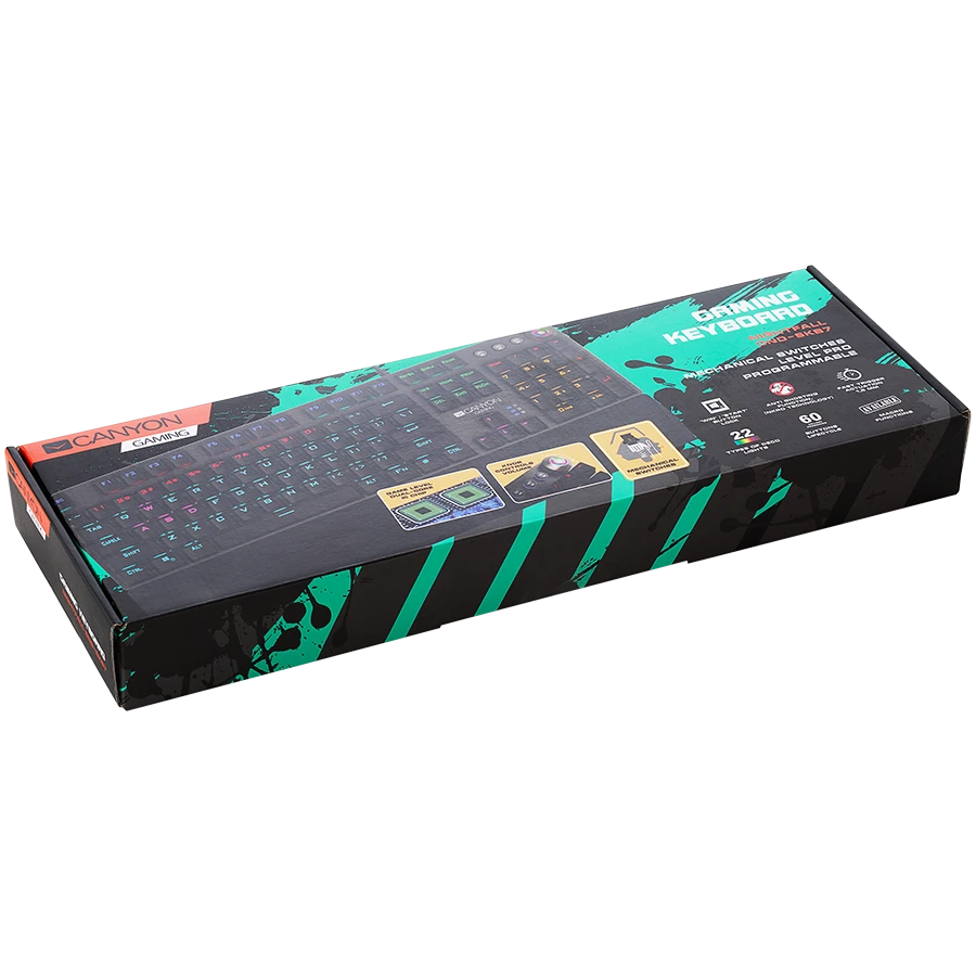 Mechaninė žaidimų klaviatūra Canyon Nightfall CND-SKB7-US, Black Switch, LED, US išdėstymas