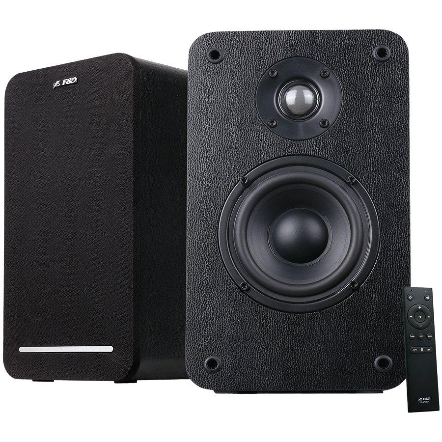 Kompiuterio kolonėlės Fenda F&D R40BT 2.0 daugialypės terpės garsiakalbiai, 60 W RMS (30 Wx2), 2x1 colių aukštų dažnių garsiakalbis + 2x4 colių garsiakalbis, BT 5.0 / optinis / AUX / USB / nuotolinio valdymo pultas / medinis / juodas