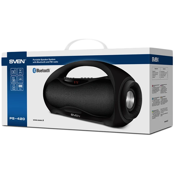 Garsiakalbis SVEN PS-420, juodas (12W, Bluetooth, FM, USB, Micro SD, LED ekranas, 1800mA*h), SV-015220
