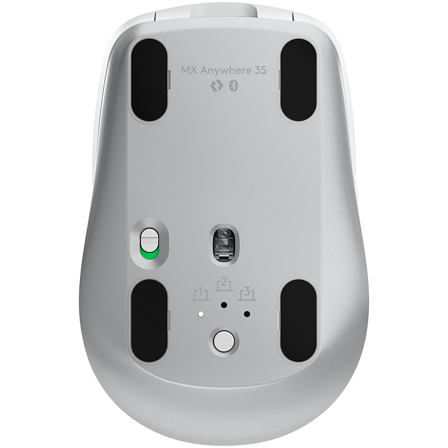 Belaidė pelė Logitech MX Anywhere 3S - RF belaidė + Bluetooth, lazerinis, 8000 DPI, Pale Pilkas (Baltas)