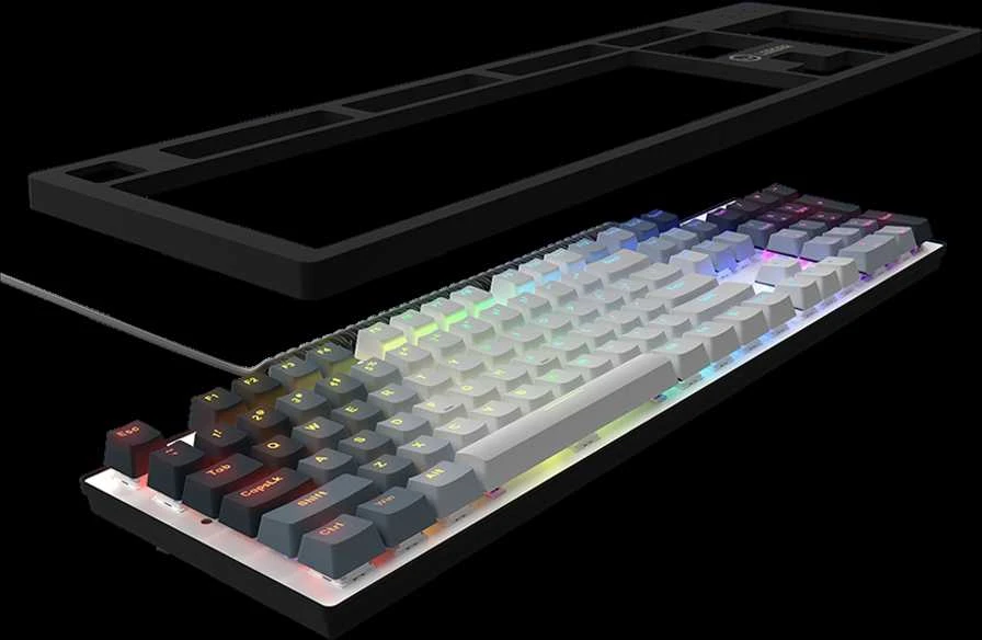 LORGAR Azar 514, Laidinė mechaninė žaidimų klaviatūra, RGB apšvietimas, 1680000 spalvų variacijų, 18 režimų, mygtukų skaičius: 104, 50M paspaudimų, linijiniai sapnų jungikliai, spyruoklinis kabelis iki 3,4m, ABS plastikas+metalas, magnetinis dangtelis, 450*136*39mm, išdėstymas baltas 1.17mm