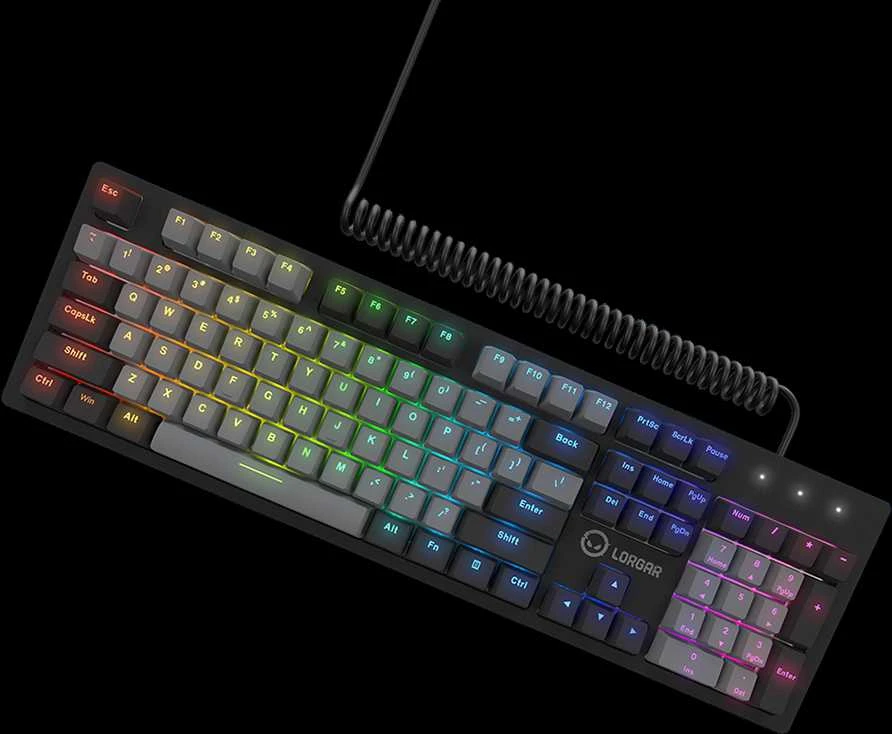 LORGAR Azar 514, Laidinė mechaninė žaidimų klaviatūra, RGB foninis apšvietimas, 1680000 spalvų variacijų, 18 režimų, klavišų skaičius: 104, 50 mln. paspaudimų, linijiniai „dream“ jungikliai, 3,4 m ilgio spyruoklinis laidas, ABS plastikas+metalas, magnetinis dangtelis, 450*136*39 mm, 1,17 kg, juodas, EN išdėstymas