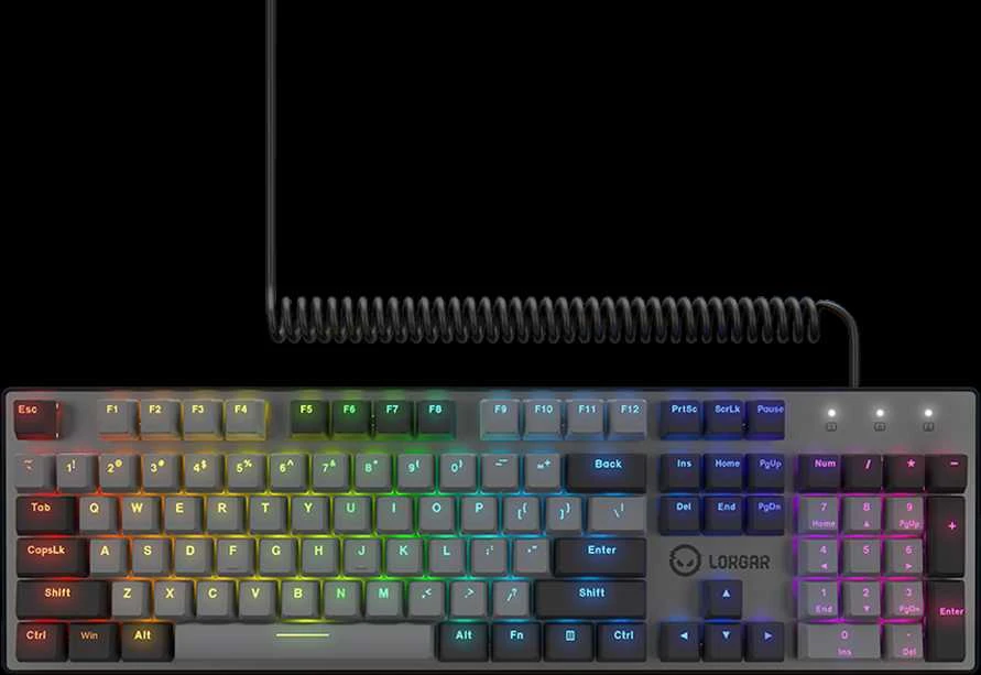 LORGAR Azar 514, Laidinė mechaninė žaidimų klaviatūra, RGB foninis apšvietimas, 1680000 spalvų variacijų, 18 režimų, klavišų skaičius: 104, 50 mln. paspaudimų, linijiniai „dream“ jungikliai, 3,4 m ilgio spyruoklinis laidas, ABS plastikas+metalas, magnetinis dangtelis, 450*136*39 mm, 1,17 kg, juodas, EN išdėstymas