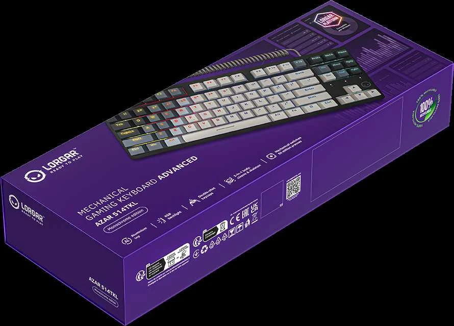LORGAR Azar 514TKL, su laidu RGB mechaninė klaviatūra žaidimams, baltas, EN išdėstymas