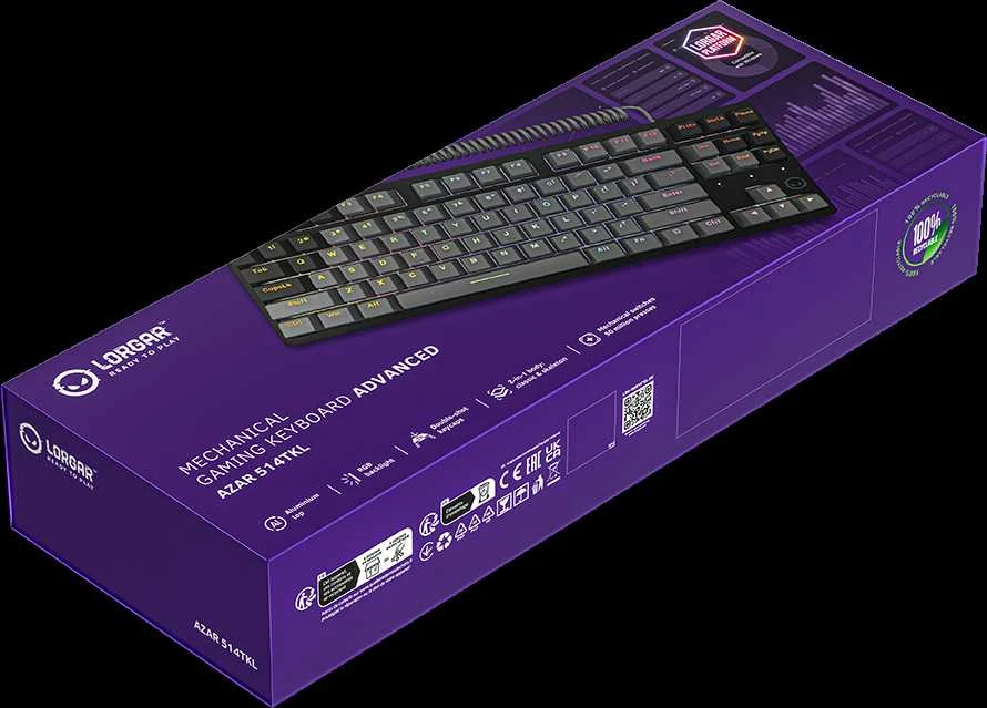LORGAR Azar 514TKL, su laidu RGB mechaninė klaviatūra žaidimams, juodas, EN išdėstymas