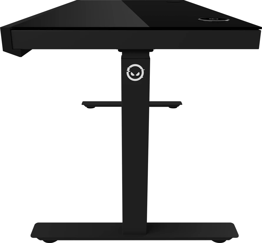 Lorgar Dviejų variklių reguliuojamo aukščio žaidimų stalas su sėdima/stovima funkcija, belaidžiu įkrovikliu, RGB apšvietimu, valdymo pultu ir USB jungtimis, tvirtu grūdinto stiklo stalviršiu, juodas.