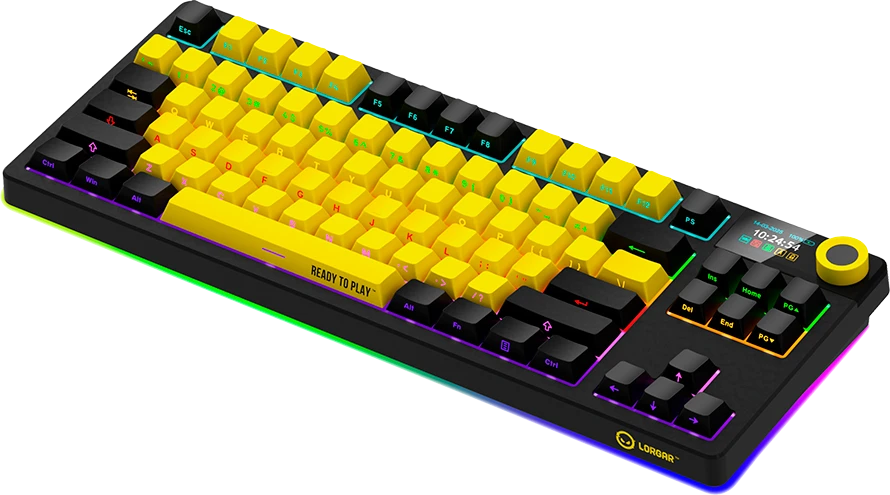 LORGAR KBP70TKLW, Wireless TKL Mechaninė klaviatūra žaidimams Pro, Juodas/geltona, EN išdėstymas
