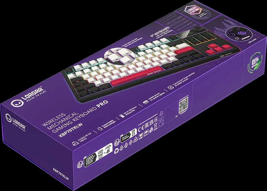 LORGAR KBP70TKLW, Wireless TKL Mechaninė klaviatūra žaidimams Pro, Juodas/red, EN išdėstymas
