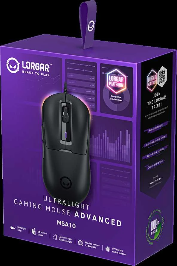 LORGAR MSA10, Ultralight Pelė su laidu žaidimams Advanced, juodas