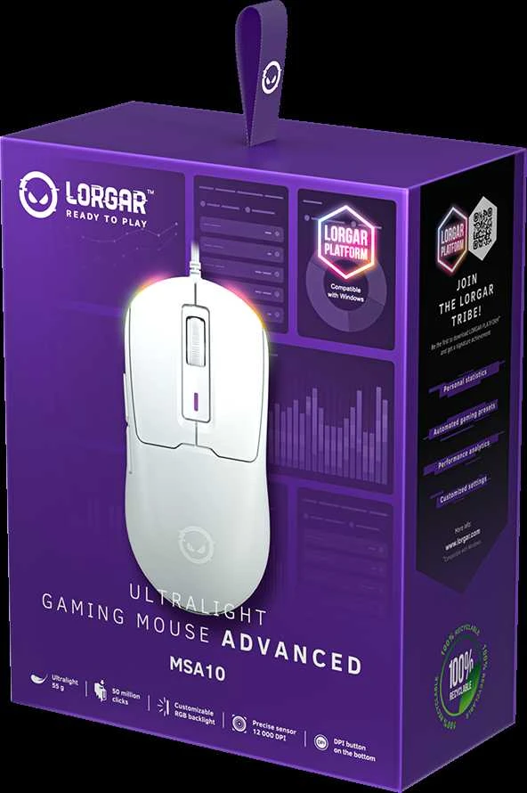 LORGAR MSA10, Ultralight Pelė su laidu žaidimams Advanced, baltas