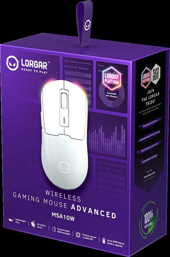 LORGAR MSA10W, Belaidė pelė žaidimams Advanced, baltas
