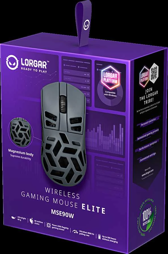 LORGAR MSE90W, Magnesium Alloy Belaidė pelė žaidimams Elite, Dark Pilkas