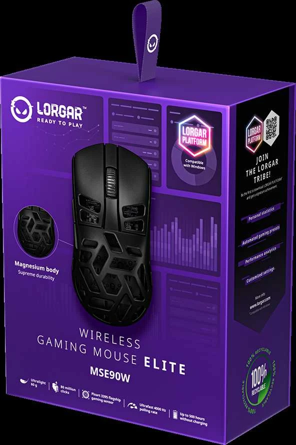 LORGAR MSE90W, Magnesium Alloy Belaidė pelė žaidimams Elite, Juodas