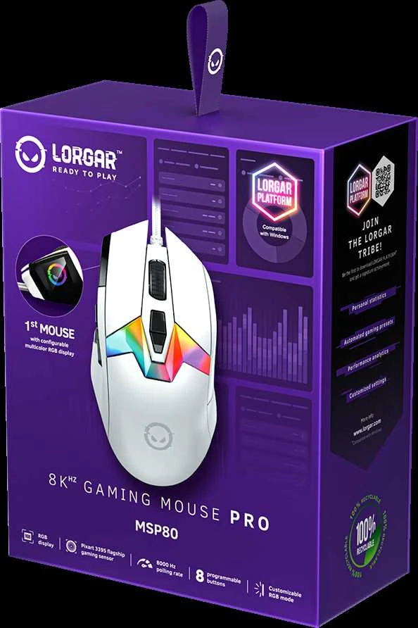 LORGAR MSP80, 8000 Hz Pelė žaidimams Pro, Baltas