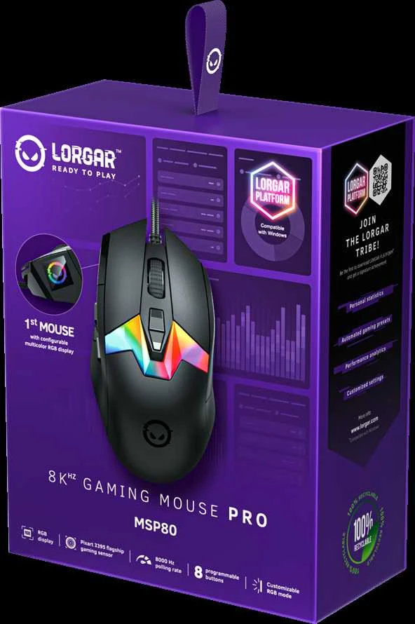 LORGAR MSP80, 8000 Hz Pelė žaidimams Pro, Juodas