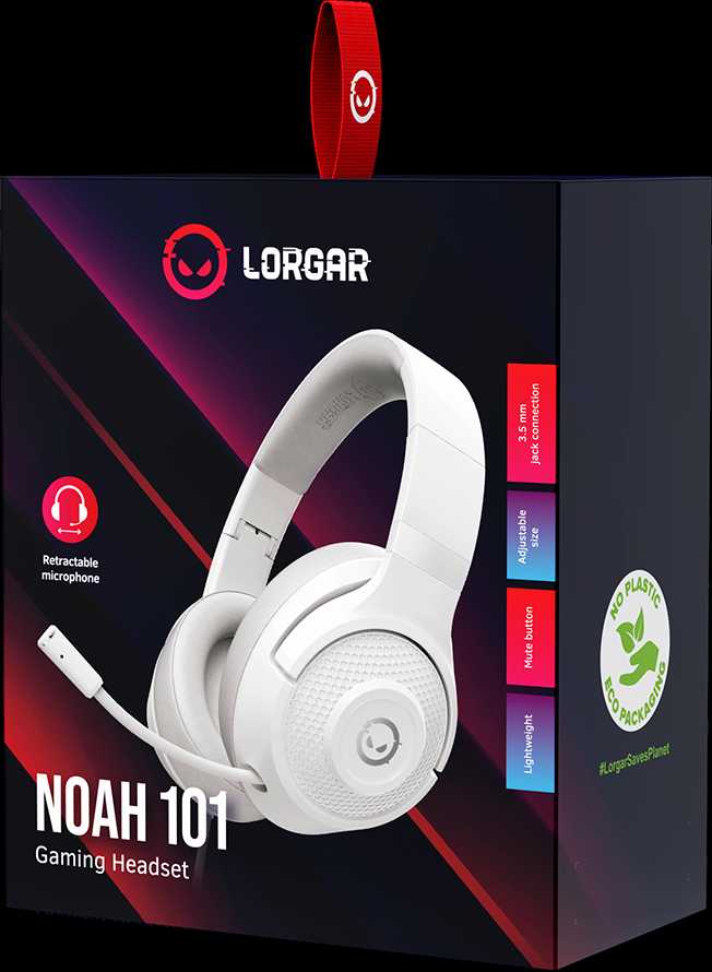 LORGAR Noah 101, Žaidimų ausinės su mikrofonu, 3.5mm lizdo jungtis, kabelio ilgis 2m, sulankstomas dizainas, PU odos ausų pagalvėlės, dydis: 185*195*80mm, 0.245kg, baltas