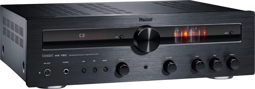 Magnat Amplifier MR 780, 2-channel, 100 Watt amplifier. Stereo hybrid receiver with 2 x ECC81 tubes, Juodas.