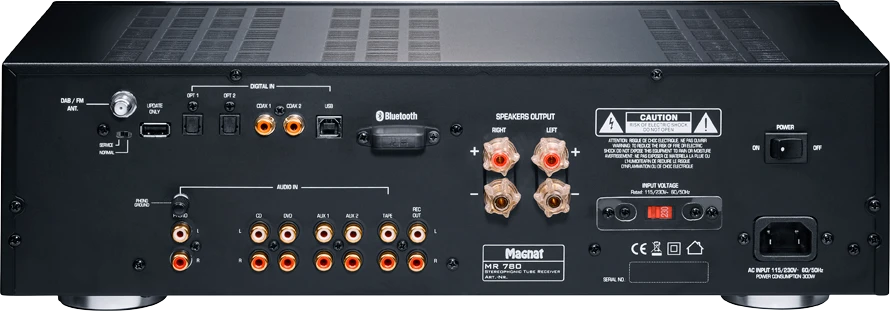 Magnat Amplifier MR 780, 2-channel, 100 Watt amplifier. Stereo hybrid receiver with 2 x ECC81 tubes, Juodas.