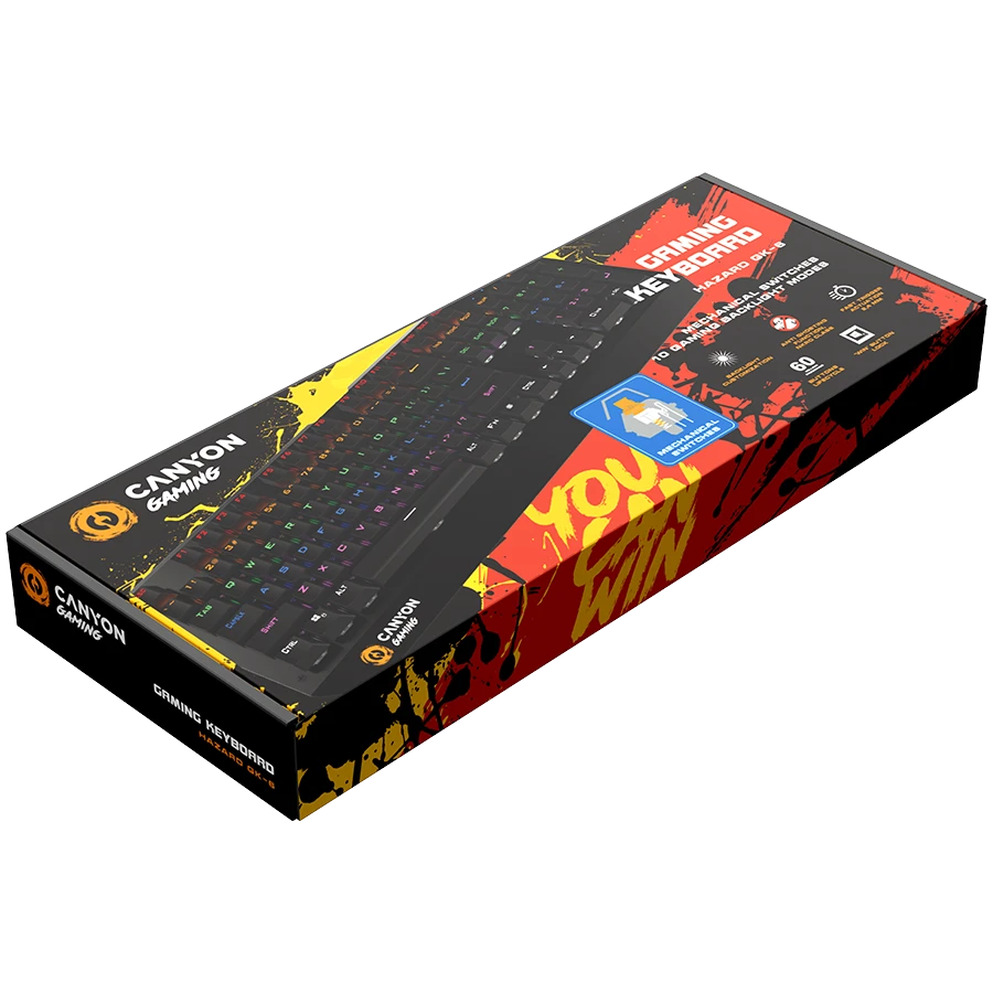 Mechaninė klaviatūra žaidimams Canyon Hazard GK-6, Mėlyna Switch, LED, RU išdėstymas