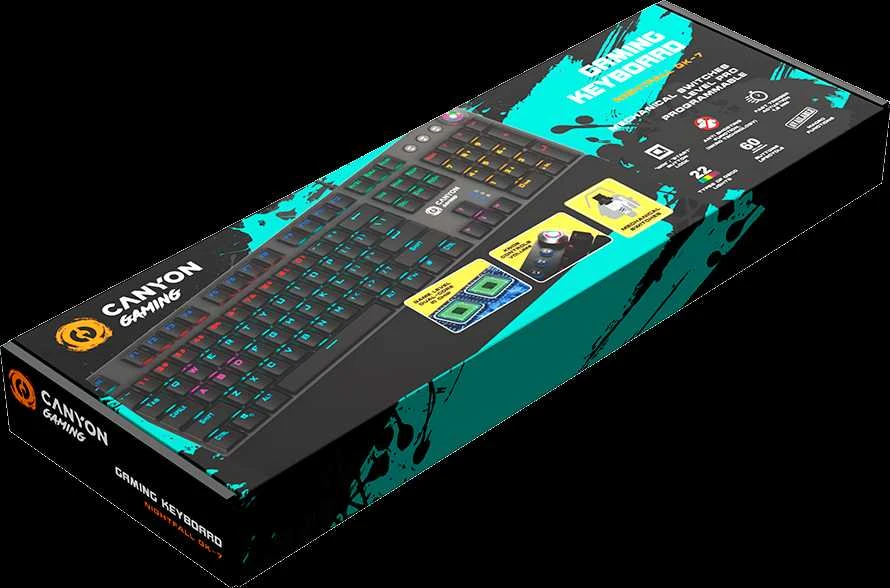 Mechaninė žaidimų klaviatūra Canyon Nightfall CND-SKB7-US, Black Switch, LED, US išdėstymas