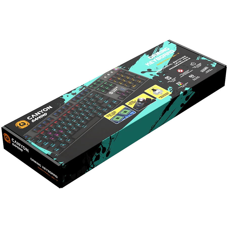 Mechaninė žaidimų klaviatūra Canyon Nightfall CND-SKB7-US, Black Switch, LED, US išdėstymas
