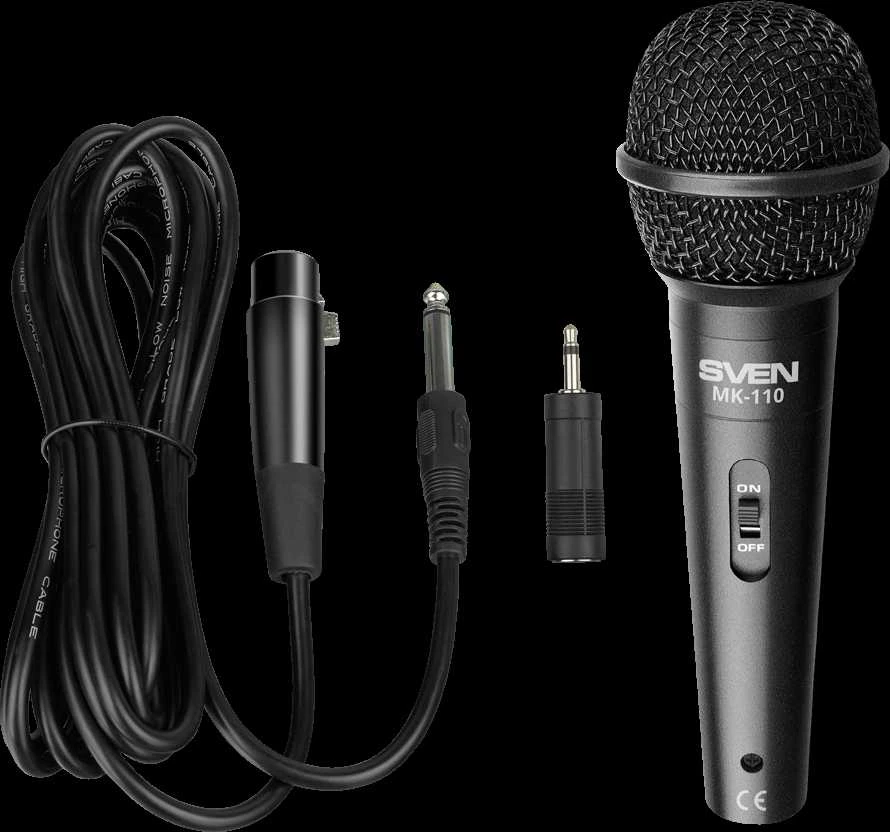 Mikrofonas SVEN MK-110 (laidinis, dinaminis, metalinis, laidas 4,0 m, 6,3 / 3,5 mm lizdas, juodas)